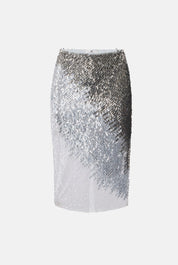 Elisabetta Franchi Gonna Midi In Tulle Metallizzato con Effetto Dégradé GO24367E2 AVORIO