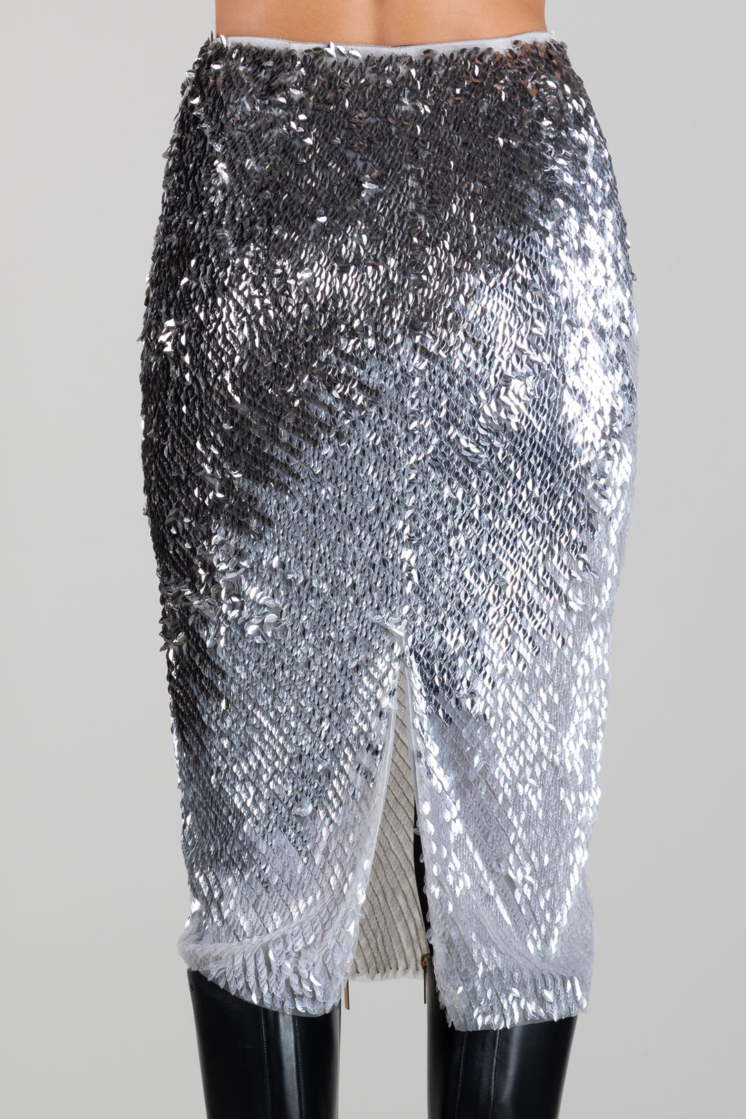 Elisabetta Franchi Gonna Midi In Tulle Metallizzato con Effetto Dégradé GO24367E2 AVORIO