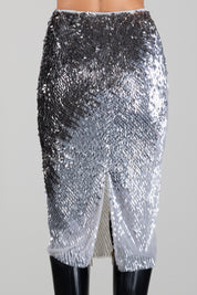 Elisabetta Franchi Gonna Midi In Tulle Metallizzato con Effetto Dégradé GO24367E2 AVORIO