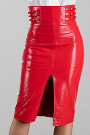 Elisabetta Franchi Gonna Midi Lucida con Cinturini Laterali GO24167E2 RED PASSION