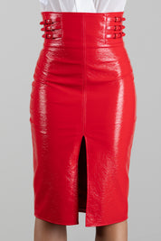 Elisabetta Franchi Gonna Midi Lucida con Cinturini Laterali GO24167E2 RED PASSION
