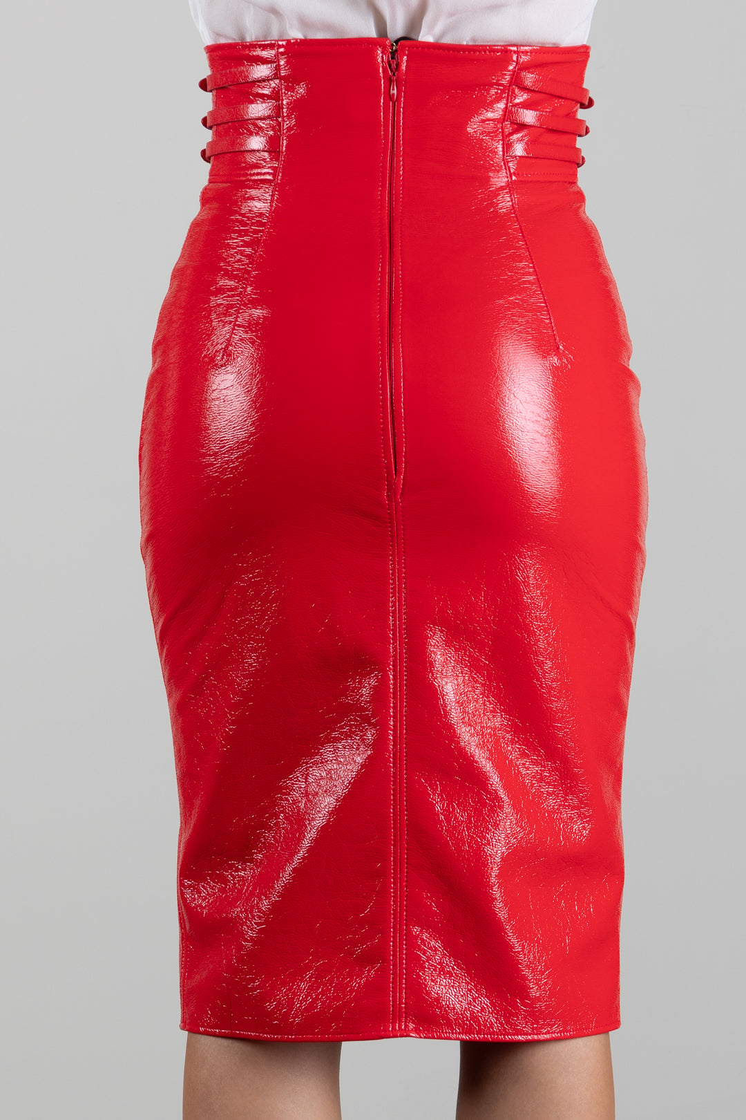 Elisabetta Franchi Gonna Midi Lucida con Cinturini Laterali GO24167E2 RED PASSION