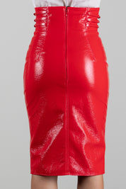 Elisabetta Franchi Gonna Midi Lucida con Cinturini Laterali GO24167E2 RED PASSION