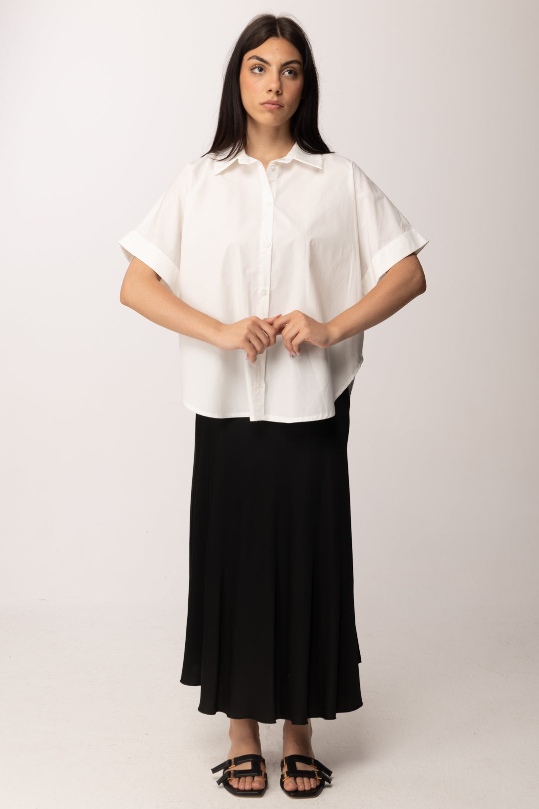 Khloe Femme Gonna Midi Satinata CBGO0454 NERO