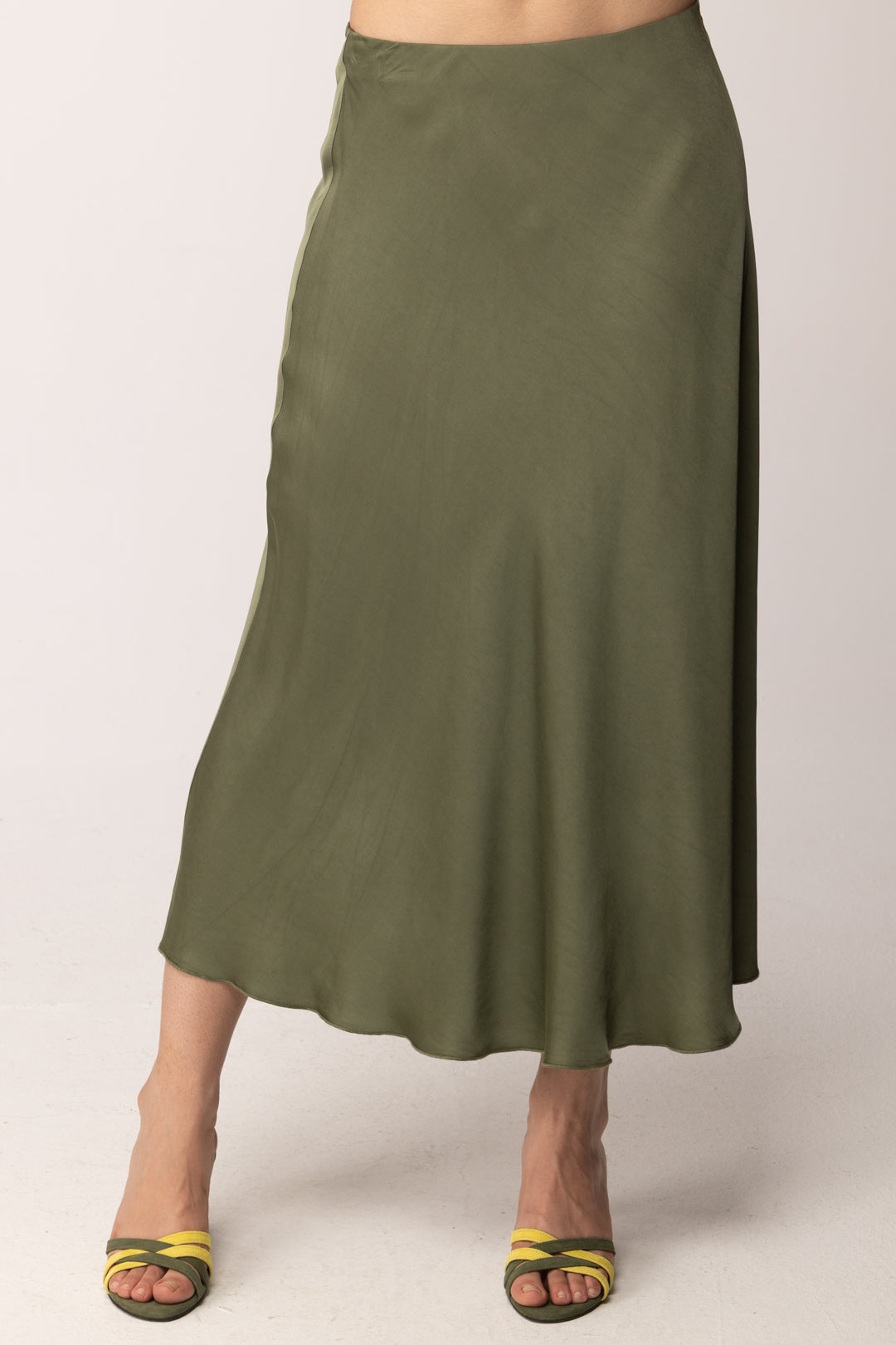 Khloe Femme Gonna Midi Satinata CBGO0454 VERDE MILITARE