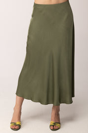 Khloe Femme Gonna Midi Satinata CBGO0454 VERDE MILITARE