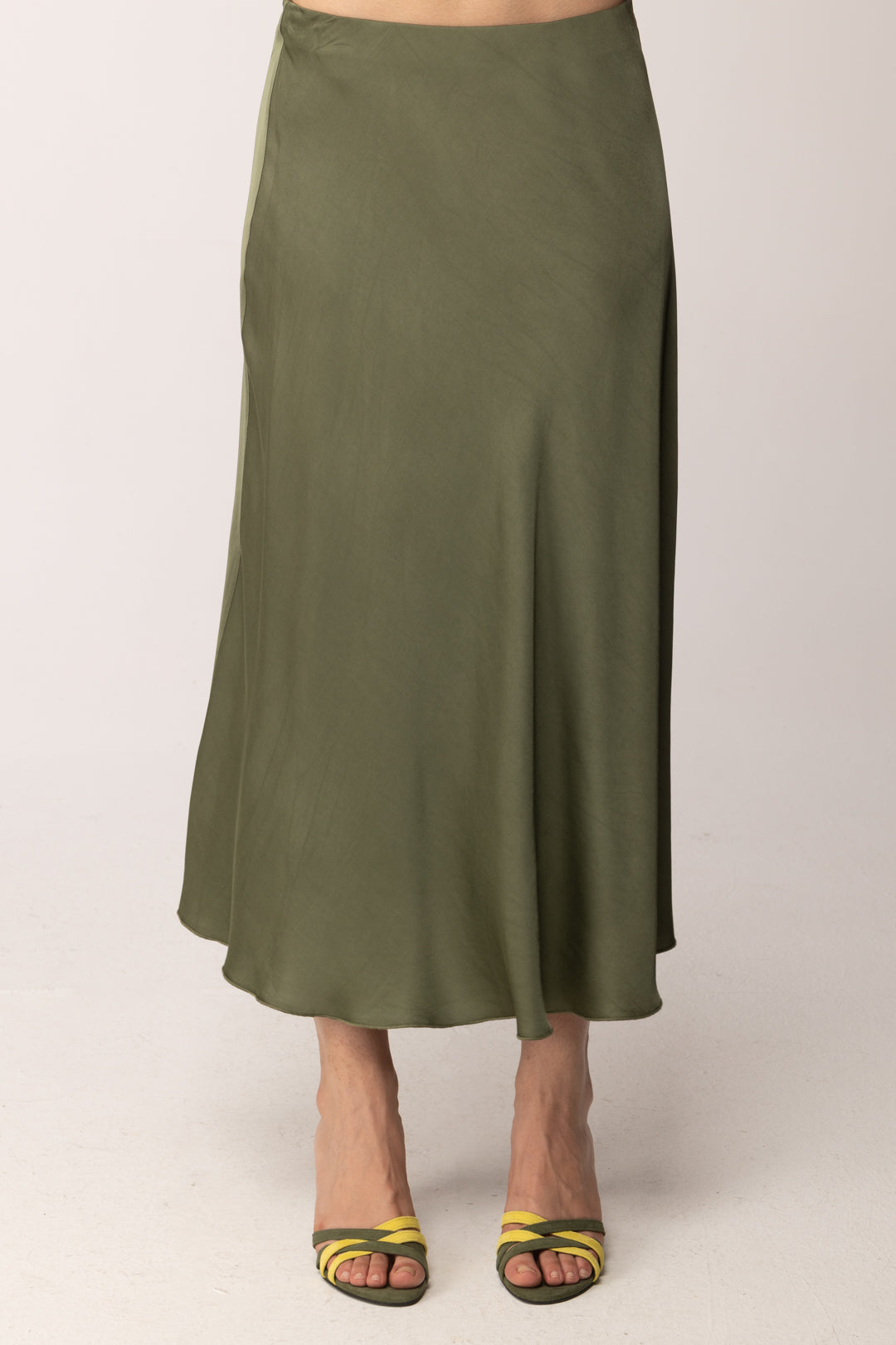Khloe Femme Gonna Midi Satinata CBGO0454 VERDE MILITARE
