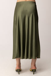 Khloe Femme Gonna Midi Satinata CBGO0454 VERDE MILITARE