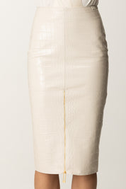 Elisabetta Franchi Gonna Midi Stampa Cocco e Spacco con Zip GO10856E2 MILK