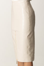 Elisabetta Franchi Gonna Midi Stampa Cocco e Spacco con Zip GO10856E2 MILK