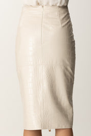 Elisabetta Franchi Gonna Midi Stampa Cocco e Spacco con Zip GO10856E2 MILK