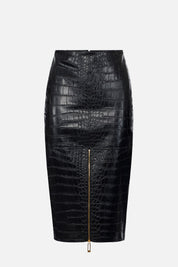 Elisabetta Franchi Gonna Midi Stampa Cocco e Spacco con Zip GO10856E2 NERO