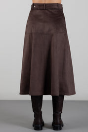 Manila Grace Gonna Midi Svasata Effetto Suede con Cintura N025PU POTTING SOIL :AI26
