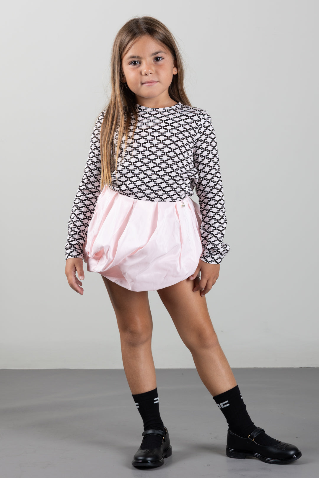 Elisabetta Franchi Bambina Gonna Plissettata con Fondo a Palloncino EFGO2390TF004.C070