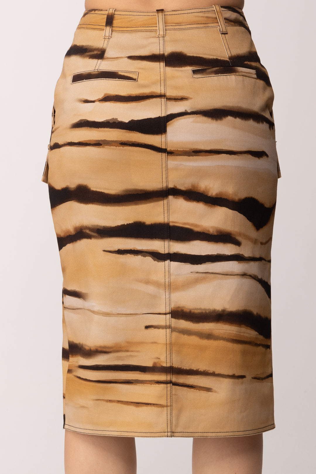 Elisabetta Franchi Gonna Tubino In Drill con Stampa Tigre GO18362E2 CAMMELLO