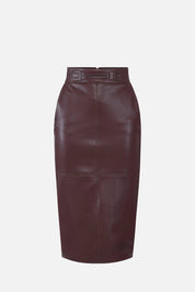 Elisabetta Franchi Gonna Tubino In Pelle con Logo Embossed GO16361E2 CACAO