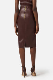 Elisabetta Franchi Gonna Tubino In Pelle con Logo Embossed GO16361E2 CACAO