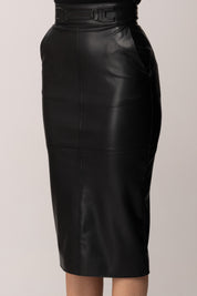 Elisabetta Franchi Gonna Tubino In Pelle con Logo Embossed GO16361E2 NERO