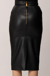 Elisabetta Franchi Gonna Tubino In Pelle con Logo Embossed GO16361E2 NERO