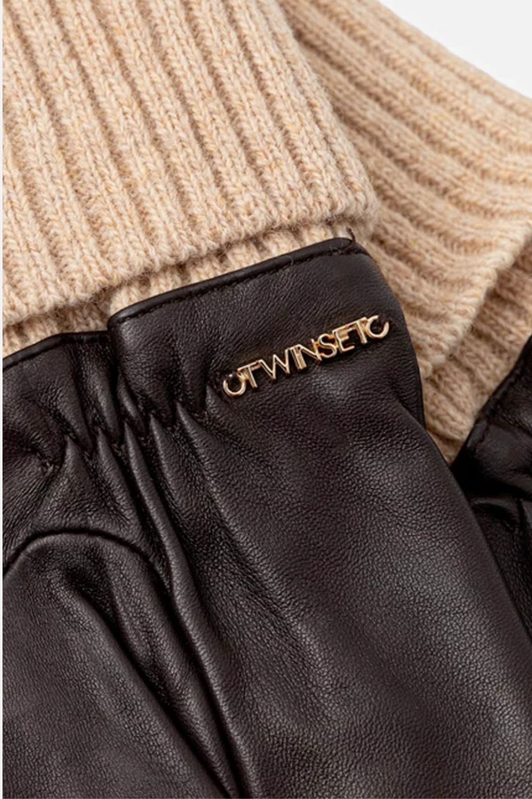 Twin-set Guanti In Pelle Bicolore 262TA4470 BIC.DARKNESS BROWN/C