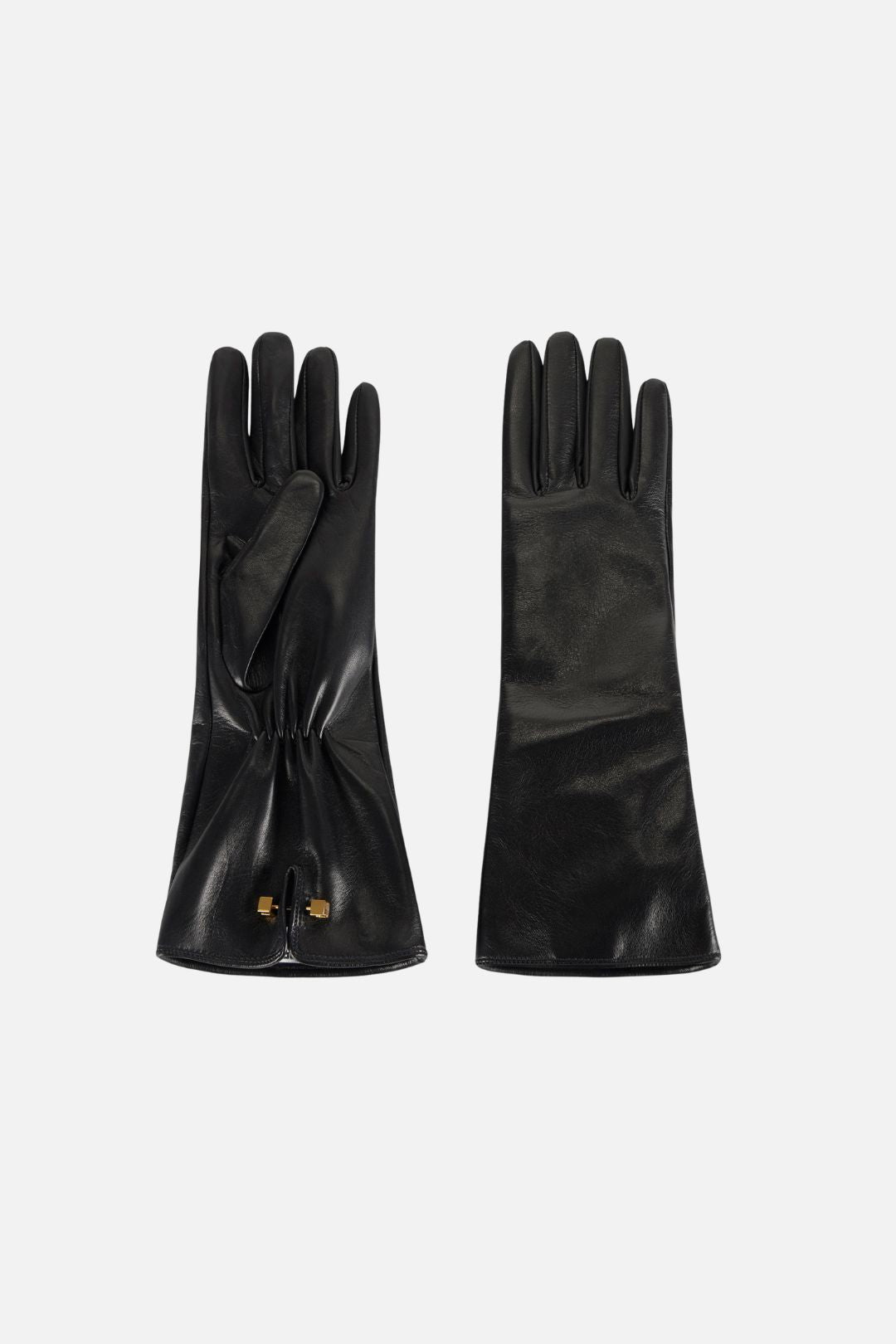 Elisabetta Franchi Guanti Lunghi In Pelle Nappata con Piercing Dorato GU16R67E2 NERO