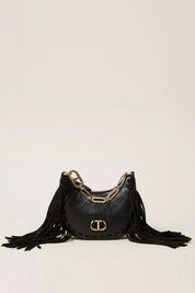 Twin-set Hobo Piccola con Frange e Manico Catena 252TB7123 NERO