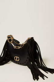 Twin-set Hobo Piccola con Frange e Manico Catena 252TB7123 NERO