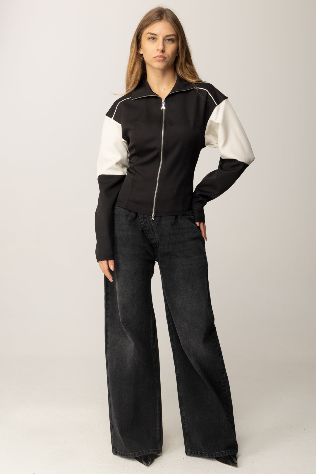 Manila Grace Jeans a Gamba Larga con Chiusura Asimmetrica J313CU BLACK DENIM