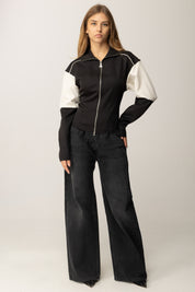 Manila Grace Jeans a Gamba Larga con Chiusura Asimmetrica J313CU BLACK DENIM