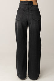 Manila Grace Jeans a Gamba Larga con Chiusura Asimmetrica J313CU BLACK DENIM