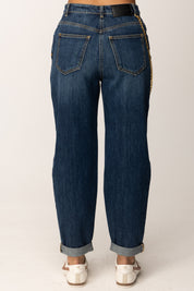 Elisabetta Franchi Jeans a Ovetto con Catena e Risvolti PJ14D56E2 BLUE DENIM
