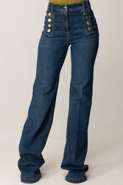 Elisabetta Franchi Jeans a Palazzo con Bottoni PJ02D56E2 BLUE DENIM
