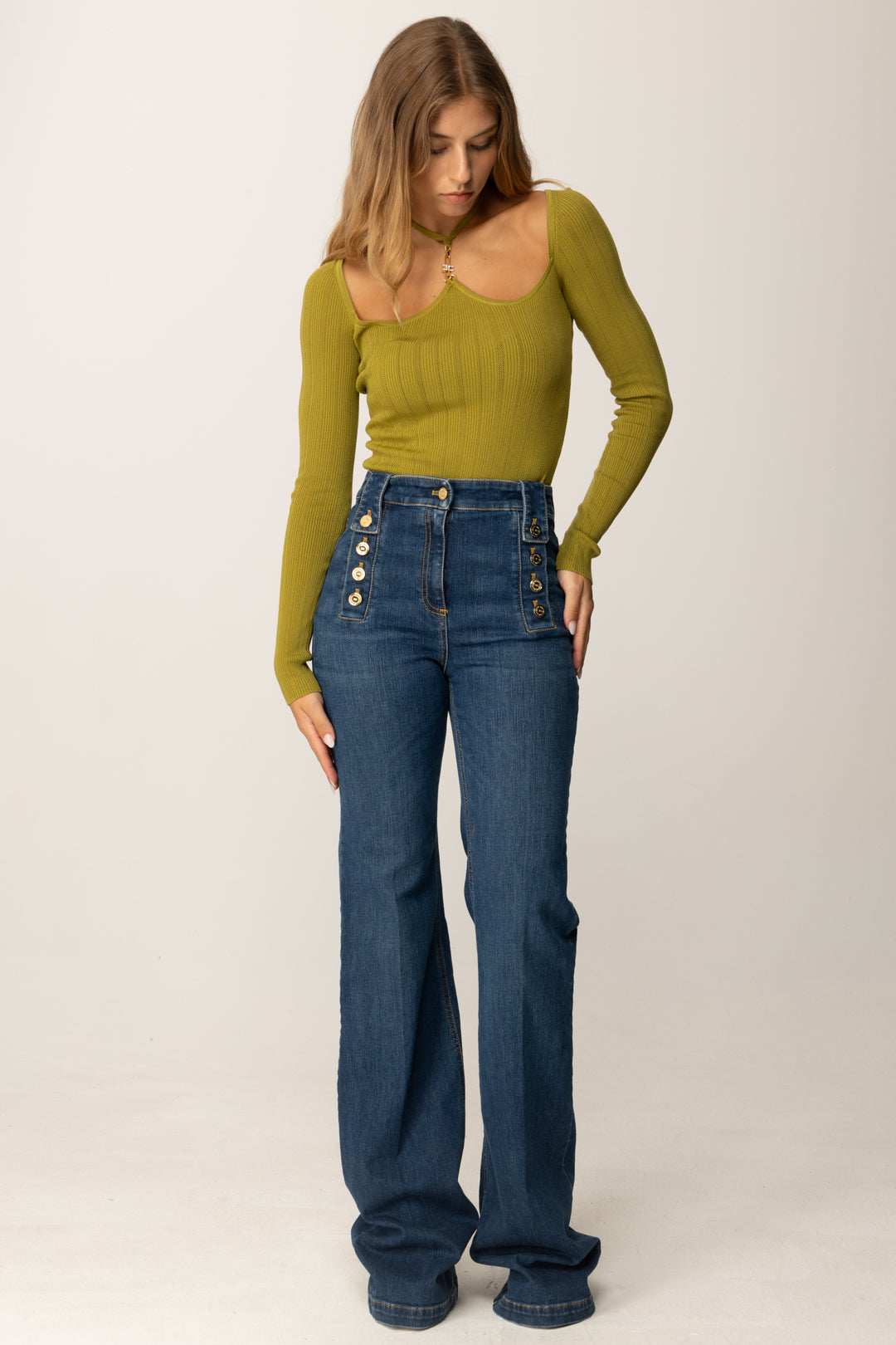 Elisabetta Franchi Woman Palazzo Jeans with Buttons