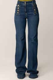Elisabetta Franchi Jeans a Palazzo con Bottoni PJ02D56E2 BLUE DENIM