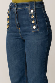 Elisabetta Franchi Jeans a Palazzo con Bottoni PJ02D56E2 BLUE DENIM