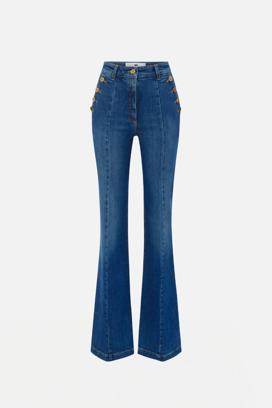 Elisabetta Franchi Jeans a Palazzo con Bottoniera PJ12D66E2 BLUE VINTAGE