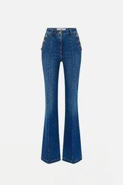 Elisabetta Franchi Jeans a Palazzo con Bottoniera PJ12D66E2 BLUE VINTAGE