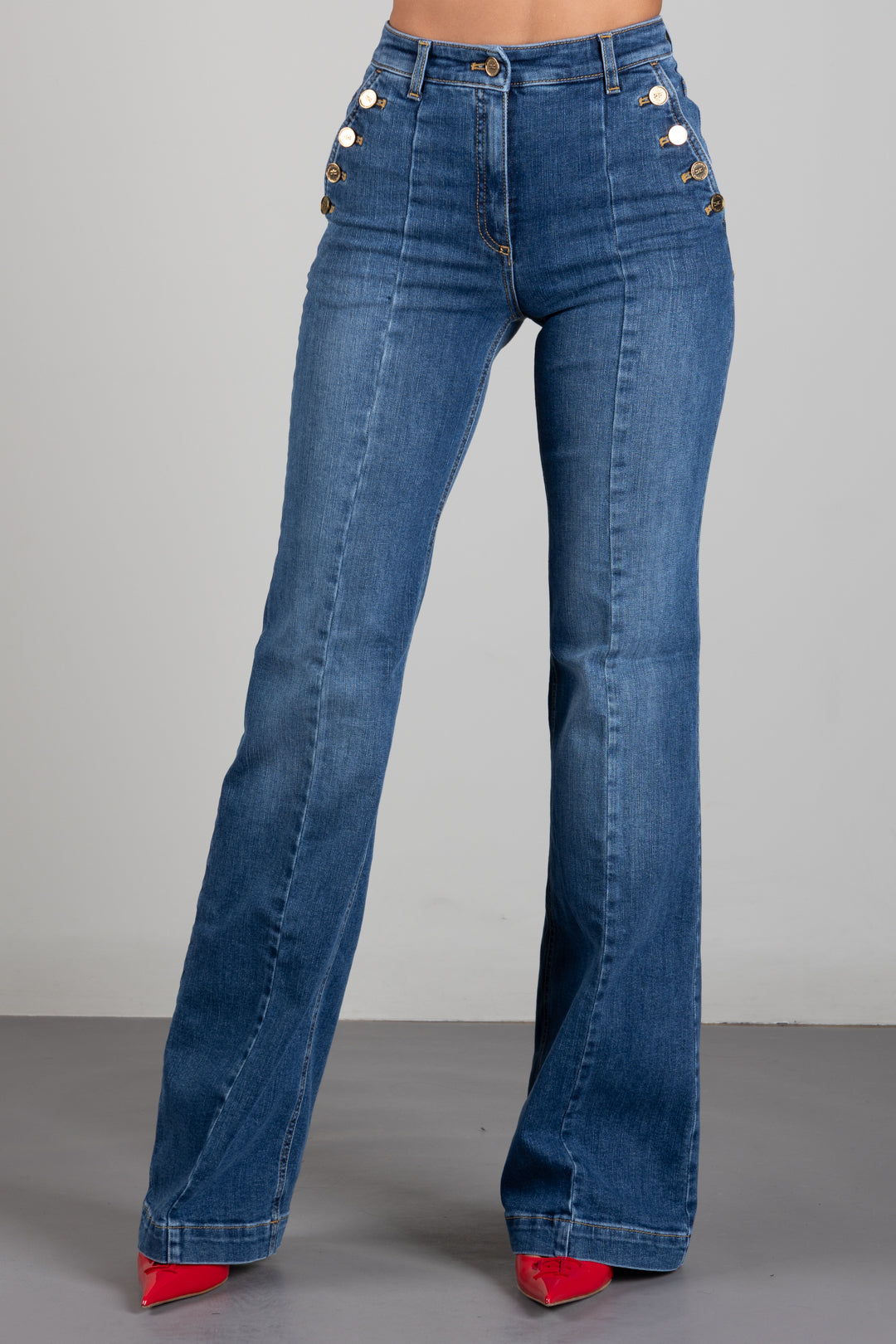 Elisabetta Franchi Jeans a Palazzo con Bottoniera PJ12D66E2 BLUE VINTAGE
