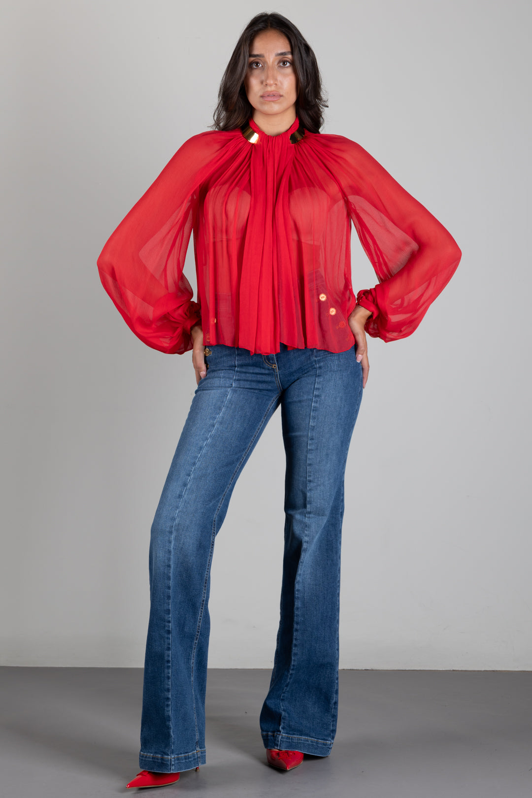Elisabetta Franchi Jeans a Palazzo con Bottoniera PJ12D66E2 BLUE VINTAGE