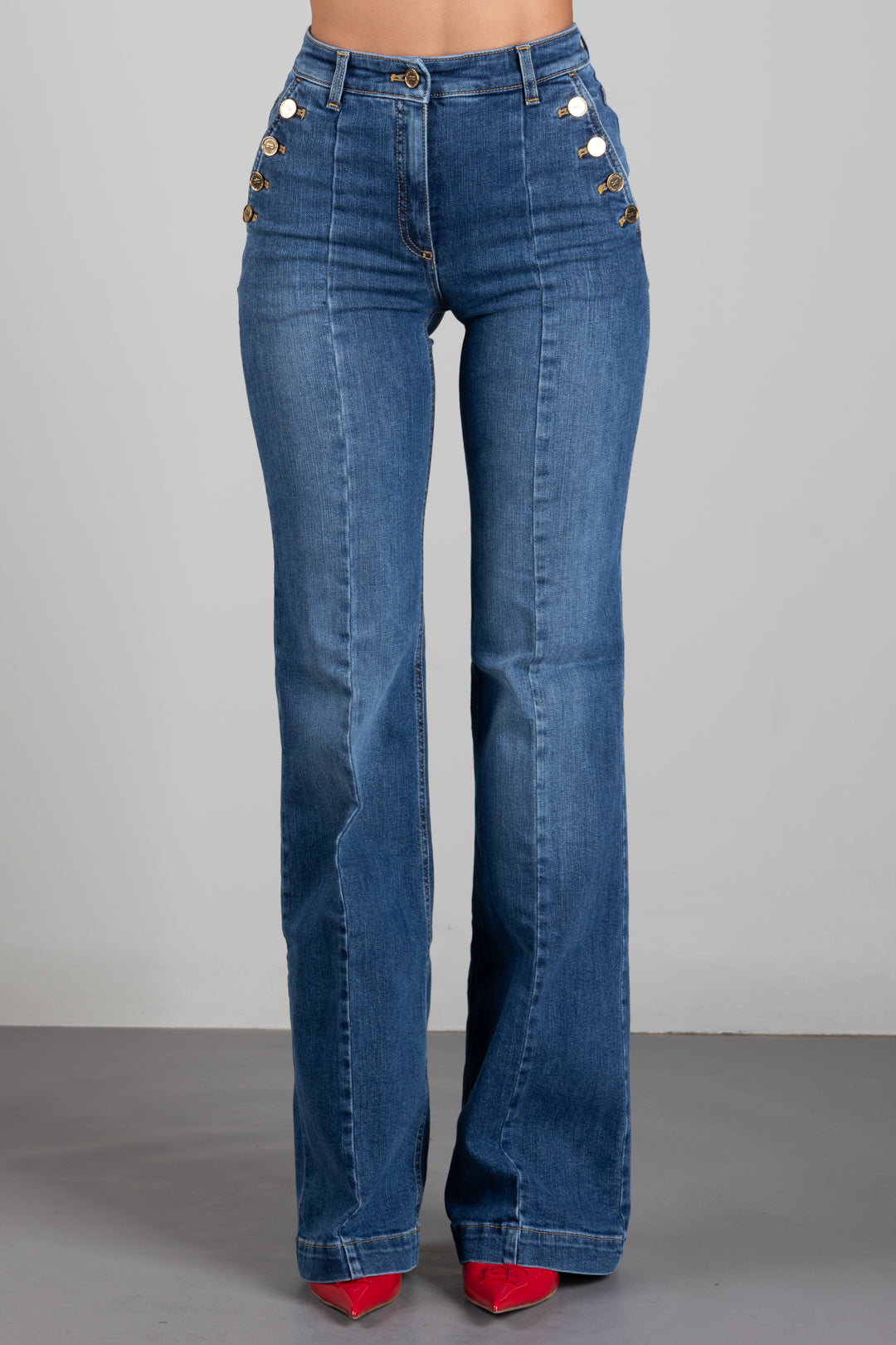 Elisabetta Franchi Jeans a Palazzo con Bottoniera PJ12D66E2 BLUE VINTAGE