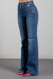 Elisabetta Franchi Jeans a Palazzo con Bottoniera PJ12D66E2 BLUE VINTAGE