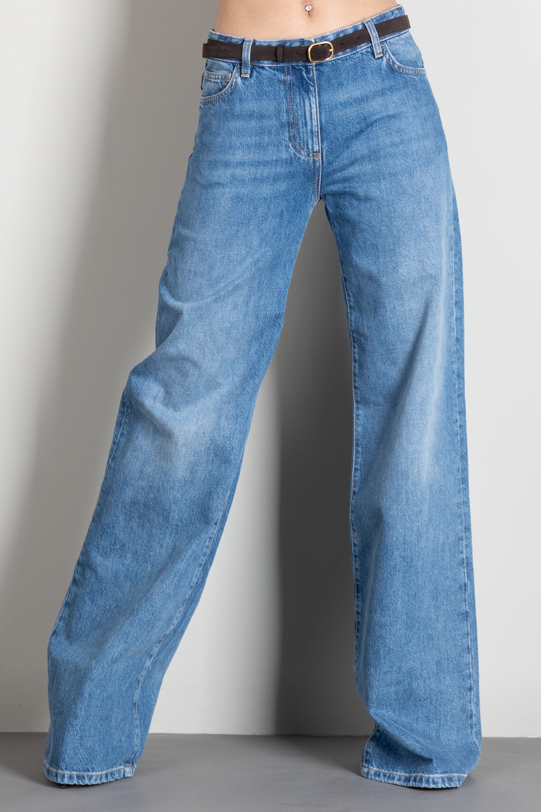 Elisabetta Franchi Jeans a Palazzo con Cintura PJ20N66E2 BLUE VINTAGE