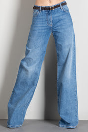 Elisabetta Franchi Jeans a Palazzo con Cintura PJ20N66E2 BLUE VINTAGE