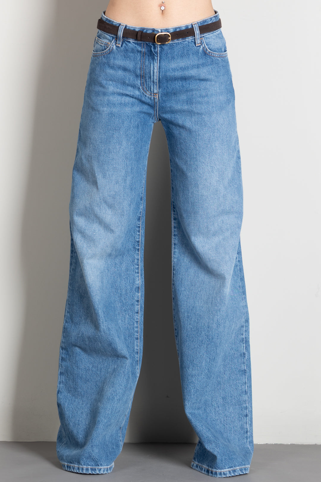 Elisabetta Franchi Jeans a Palazzo con Cintura PJ20N66E2 BLUE VINTAGE