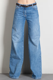 Elisabetta Franchi Jeans a Palazzo con Cintura PJ20N66E2 BLUE VINTAGE