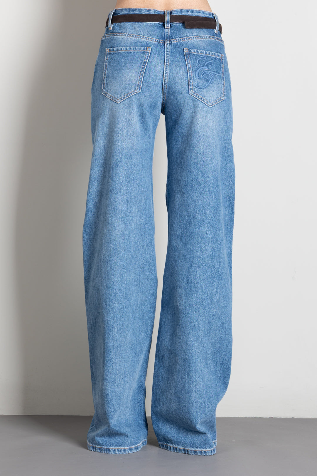 Elisabetta Franchi Jeans a Palazzo con Cintura PJ20N66E2 BLUE VINTAGE