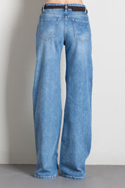 Elisabetta Franchi Jeans a Palazzo con Cintura PJ20N66E2 BLUE VINTAGE