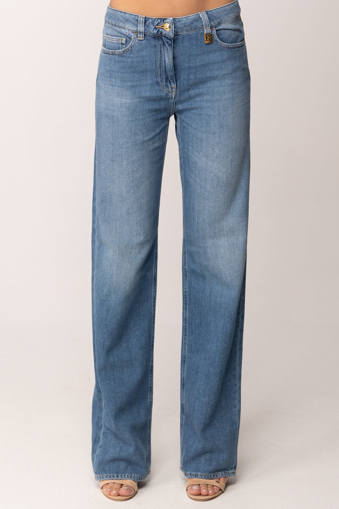 Elisabetta Franchi Jeans a Palazzo con Dettagli Logo PJ21I61E2 LIGHT BLUE