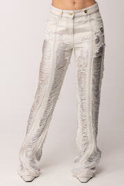 Elisabetta Franchi Jeans a Palazzo con Frange PJ33N62E2 SHINY TRILOBATO