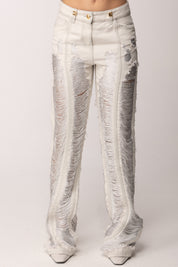 Elisabetta Franchi Jeans a Palazzo con Frange PJ33N62E2 SHINY TRILOBATO